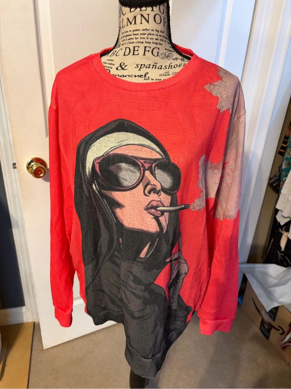 Red Graphic Long Sleeve Women’s Top - Bold Sunglasses Artwork